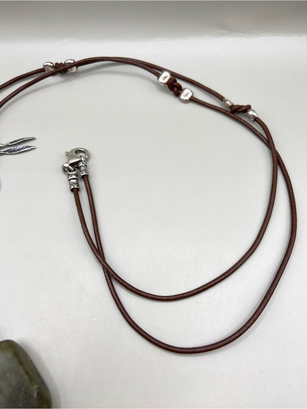Silpada Brown Leather Necklace with Green Stone and Silver Teardrop Pendant - Picture 6 of 10